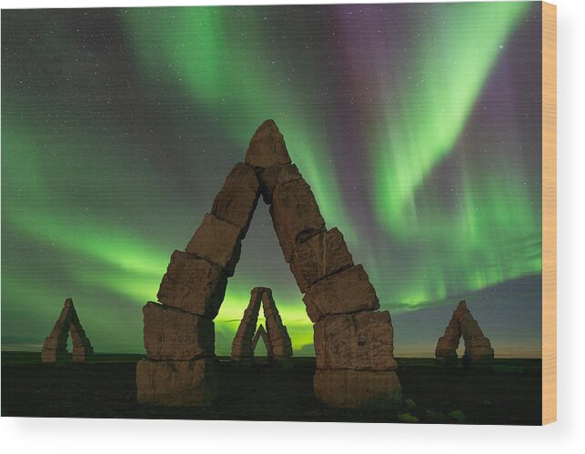 Iceland Wood Print featuring the photograph Arctic Henge Aurora by Ken Fong