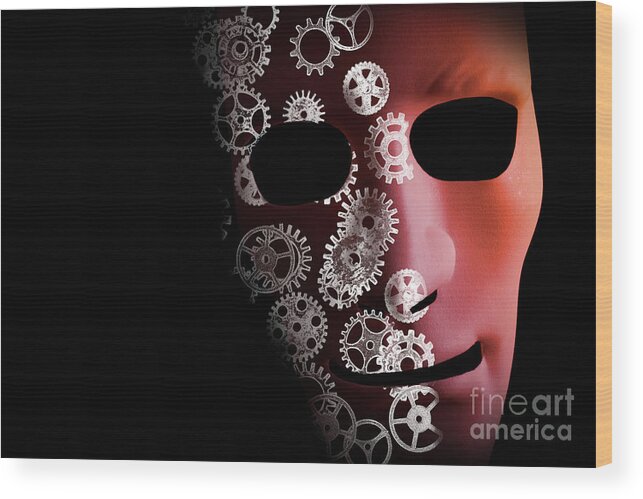 Mask Wood Print featuring the photograph Artificial intelligence concept with robot face by Simon Bratt