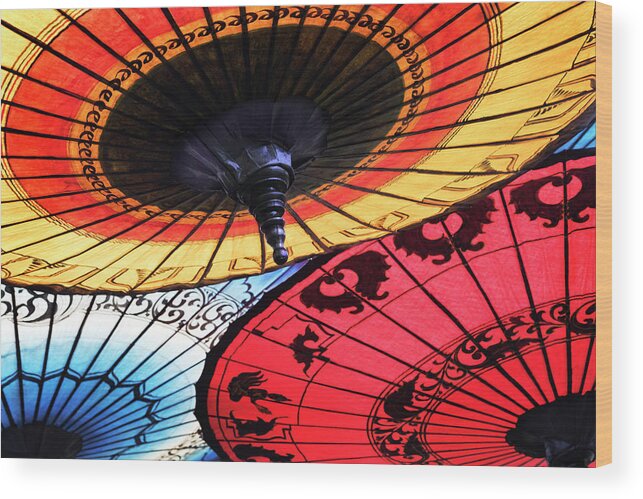 Umbrella Wood Print featuring the photograph Asian Umbrellas by Patty Colabuono