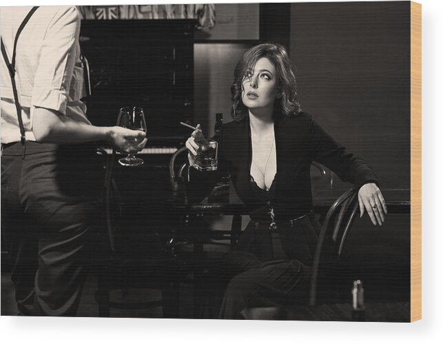 Sepia Wood Print featuring the photograph At The Bar by Sergei Smirnov