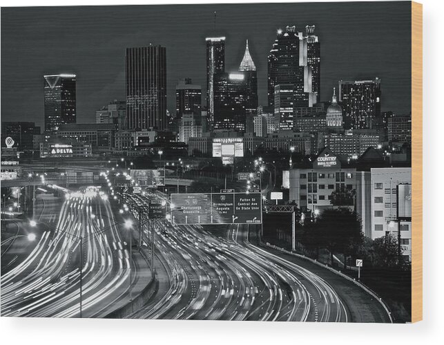 Atlanta Wood Print featuring the photograph Atlanta Heavy Traffic by Frozen in Time Fine Art Photography