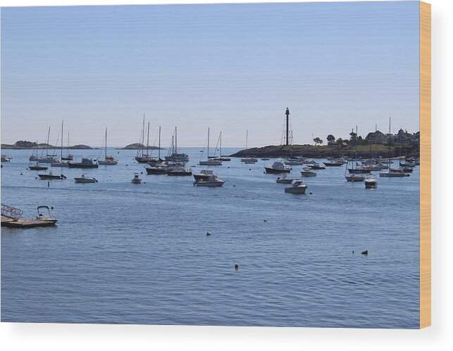 Ocean Wood Print featuring the photograph August Day on the Harbor by Laura Smith