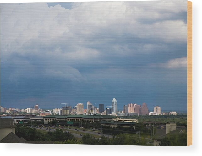 Thunderstorm Wood Print featuring the photograph Austin Cityscape Before The Storm by Elkor