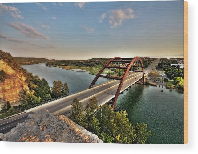 Suspension Bridge Wood Print featuring the photograph Austin, Texas 360 Bridge by Metschan