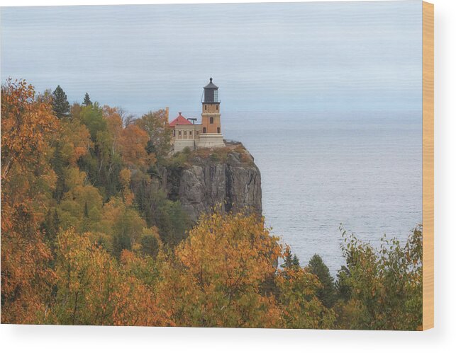 Lighthouse Wood Print featuring the photograph Autumn at Split Rock Lighthouse by Susan Rissi Tregoning