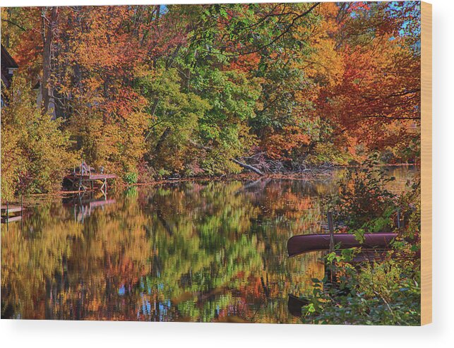 Chocorua New Hampshire Wood Print featuring the photograph Autumn reflections on the Chocorua River by Jeff Folger