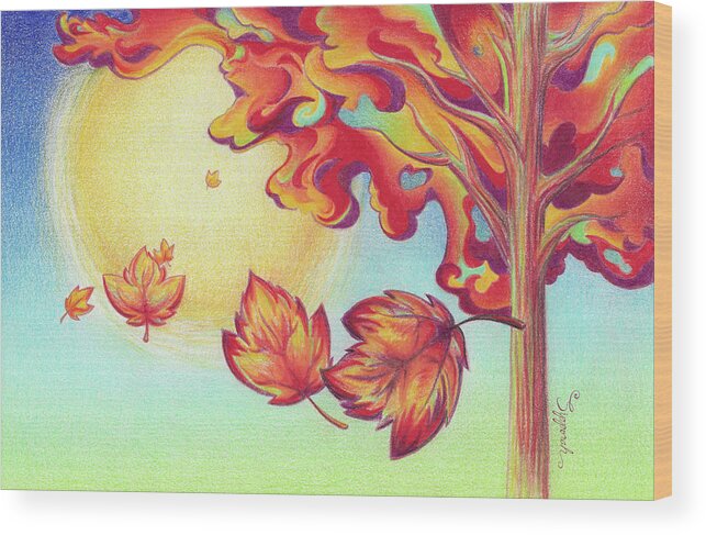 Autumn Wood Print featuring the drawing Autumn Wind and Leaves by Sipporah Art and Illustration