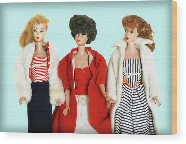 Vintage Wood Print featuring the photograph Baby It's Cold Outside Barbies by Marilyn Hunt