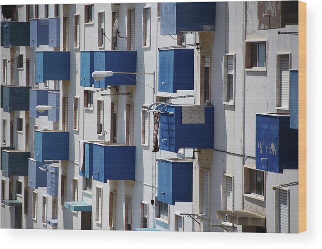 Built Structure Wood Print featuring the photograph Balcony Blues by Photograph © Eke Miedaner