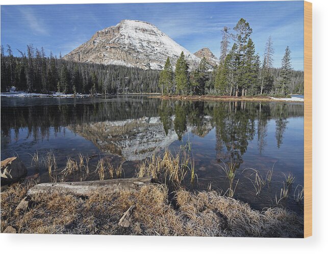 Utah Wood Print featuring the photograph Bald Mountain and Mirror Lake - Uinta Mountains, Utah by Brett Pelletier