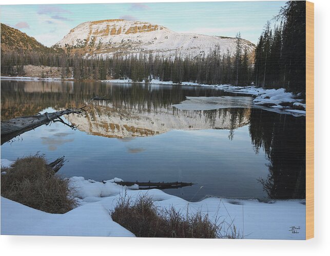 Utah Wood Print featuring the photograph Bald Mountain Sunset on Clegg Lake - Uinta Mountains, Utah by Brett Pelletier