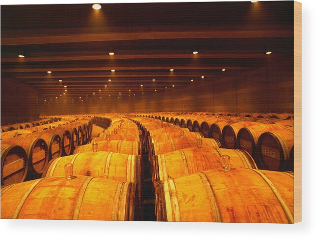 Alcohol Wood Print featuring the photograph Barrel Room At Opus One, Napa Valley by Oliver Strewe