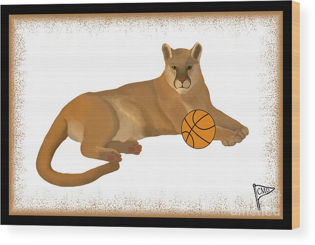Basketball Cougars Wood Print featuring the digital art Basketball Cougar by College Mascot Designs