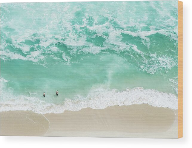 Scenics Wood Print featuring the photograph Bathers Swimming On Isolated Beach by Peter Chadwick