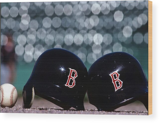 Headwear Wood Print featuring the photograph Batting Helmets by Ronald C. Modra/sports Imagery