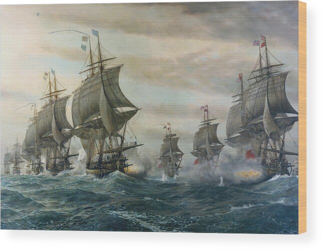 Revolution Wood Print featuring the painting Battle of Virginia Capes by V. Zveg