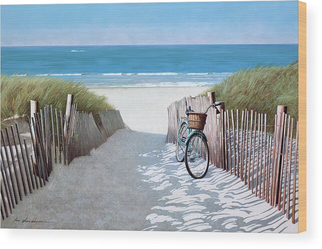 Beach Bike 2 Wood Print featuring the painting Beach Bike 2 by Zhen-huan Lu