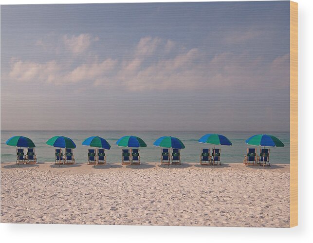 Dawn Wood Print featuring the photograph Beach Umbrellas by Ben Darby