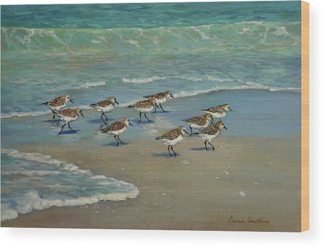 Beach Landscapes Wood Print featuring the painting Beach Workout by Laurie Snow Hein