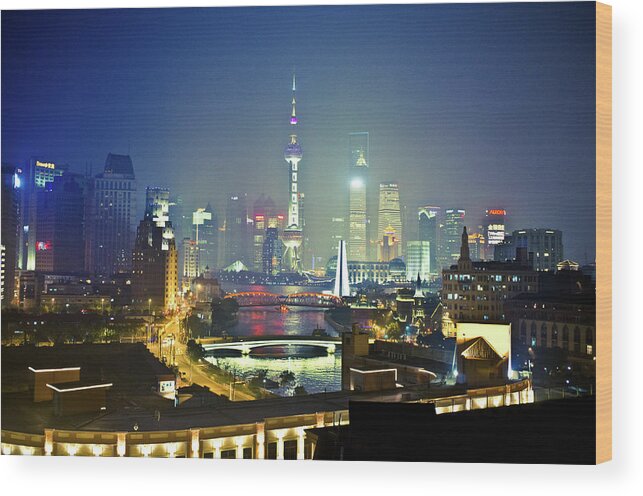 The Bund Wood Print featuring the photograph Beautiful Night by Copyright By Ranran