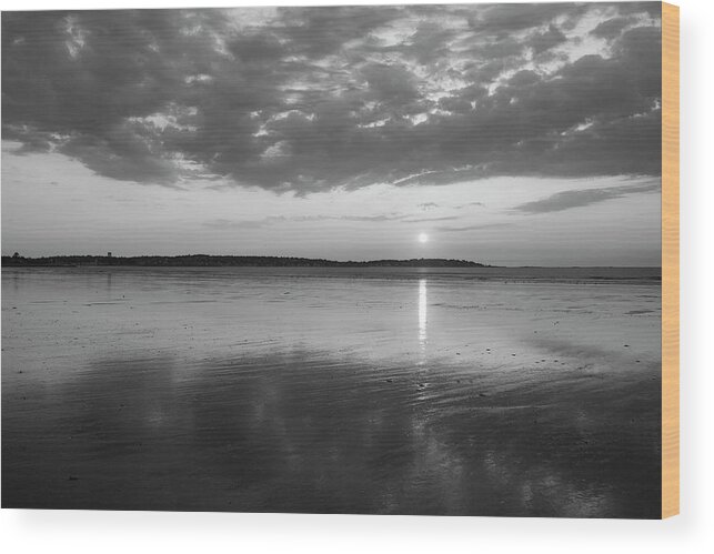Nahant Wood Print featuring the photograph Beautiful Sunrise over Nahant Beach Reflection Nahant MA Black and White by Toby McGuire