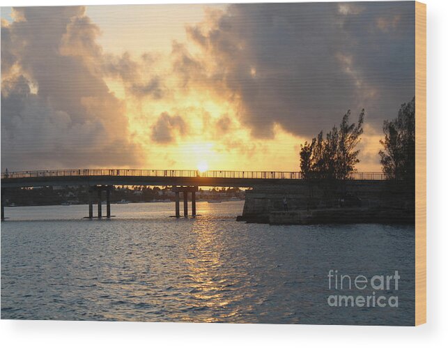 Bermuda Sunset Over Bridge Wood Print featuring the photograph Bermuda Sunset over Bridge by Barbra Telfer