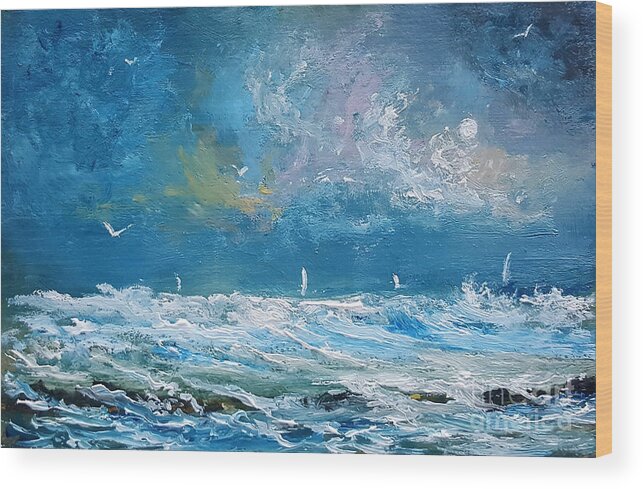 Ocean Wood Print featuring the painting Beyond the Breakers by Fred Wilson