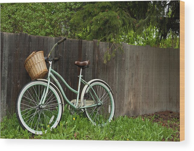 Tranquility Wood Print featuring the photograph Bicycle With Wooden Fence by Jeffrey Kaphan