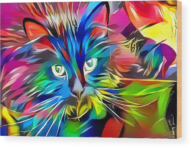 Kitten Wood Print featuring the digital art Big Whiskers Cat by Don Northup