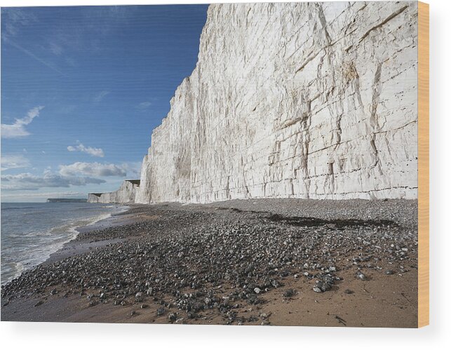 Water's Edge Wood Print featuring the photograph Birling Gap Beach And Seven Sisters by Andrea Ricordi, Italy