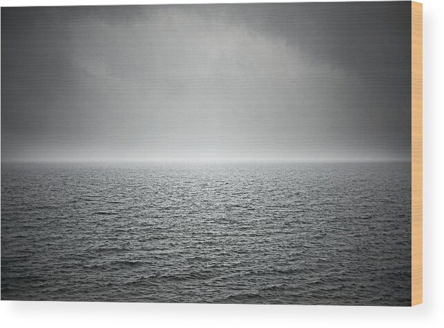 Seascape Wood Print featuring the photograph Black And White Seascape With Stormy Sky by Niels Busch