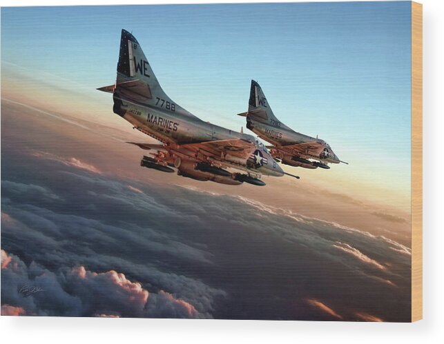 Aviation Wood Print featuring the digital art Black Sheep Skyhawks by Peter Chilelli