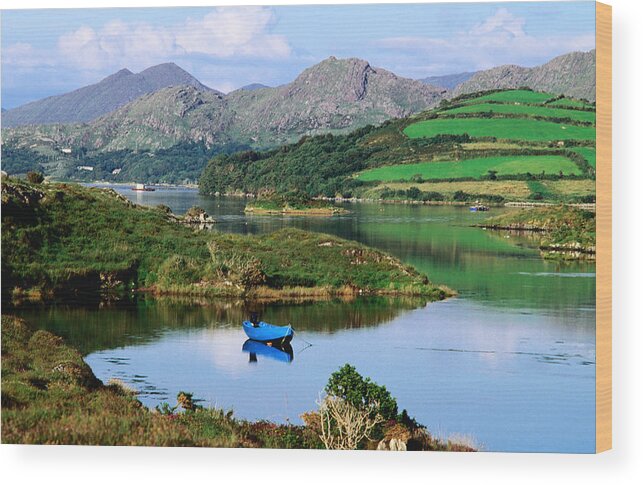Tranquility Wood Print featuring the photograph Blue Boat On Tranquil Kenmare River by John Banagan