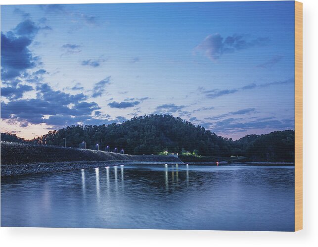 South Holston Dam Wood Print featuring the photograph Blue Hour at South Holston by Greg Booher