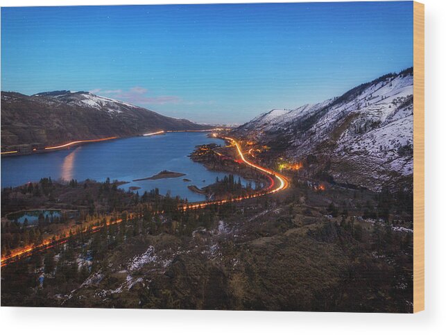 Night Wood Print featuring the photograph Blue Hour on the Columbia by Cat Connor
