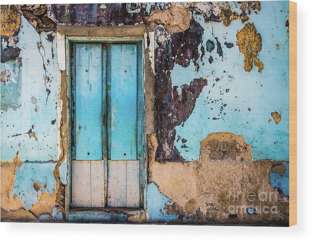Wall Wood Print featuring the photograph Blue wall and door by Lyl Dil Creations