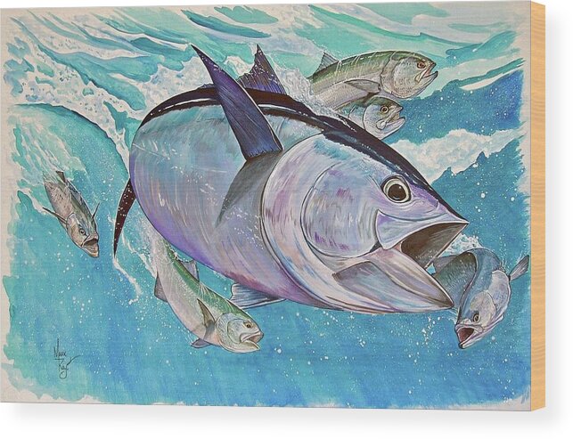 Bluefin Tuna Tuna Wood Print featuring the painting Bluefin and Bluefish by Mark Ray