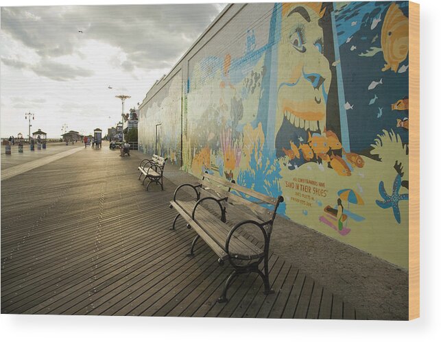Amusement Park Wood Print featuring the photograph Boardwalk In Coney Island, New York by Kathrin Ziegler