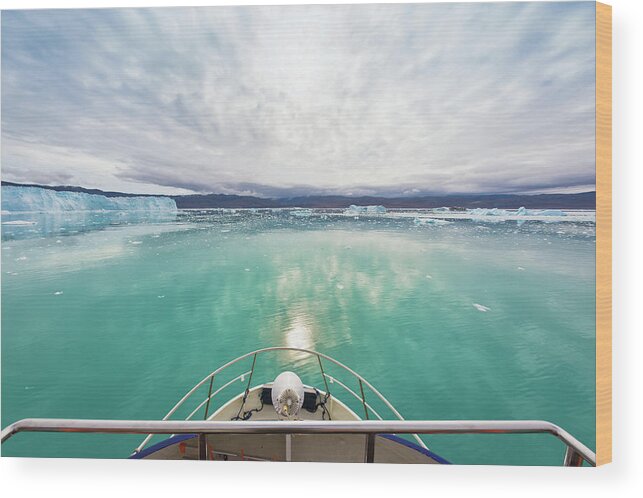 Scenics Wood Print featuring the photograph Boat Bow View Eqi Glacier Sermia by Mlenny