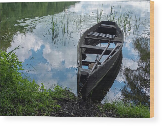 Boat Wood Print featuring the photograph Boat in a lake near Sweita Lipka, Northern Poland by Dubi Roman