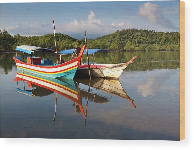 Southeast Asia Wood Print featuring the photograph Boats On Lagoon, Tanjung Rhu by Richard I'anson