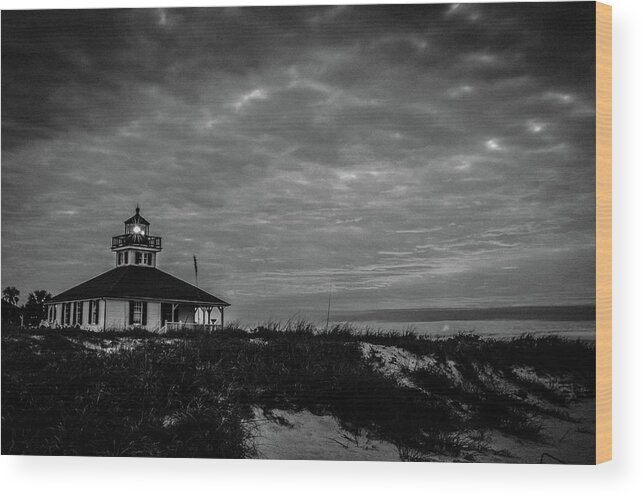 Beach Wood Print featuring the photograph Boca Grande Lighthouse Black and White by Joe Leone