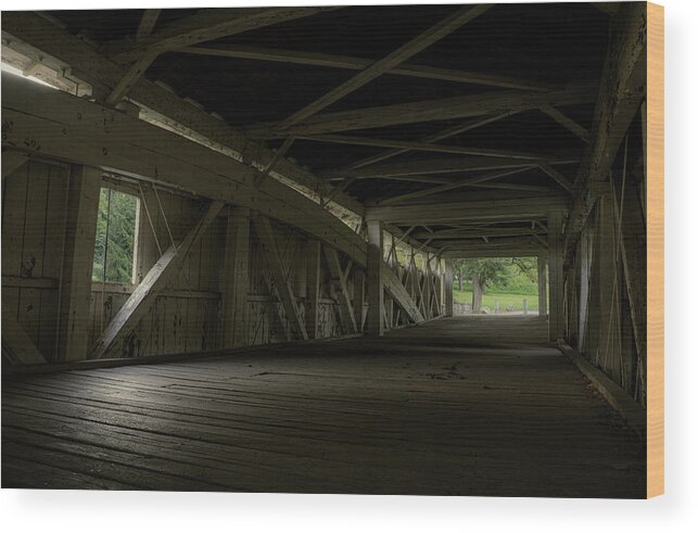 Bogert Covered Bridge Wood Print featuring the photograph Bogert Covered Bridge - Inside by Jason Fink