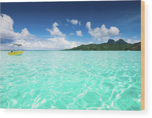 Motorboat Wood Print featuring the photograph Bora-bora Lagoon Yellow Motor Boat by Mlenny