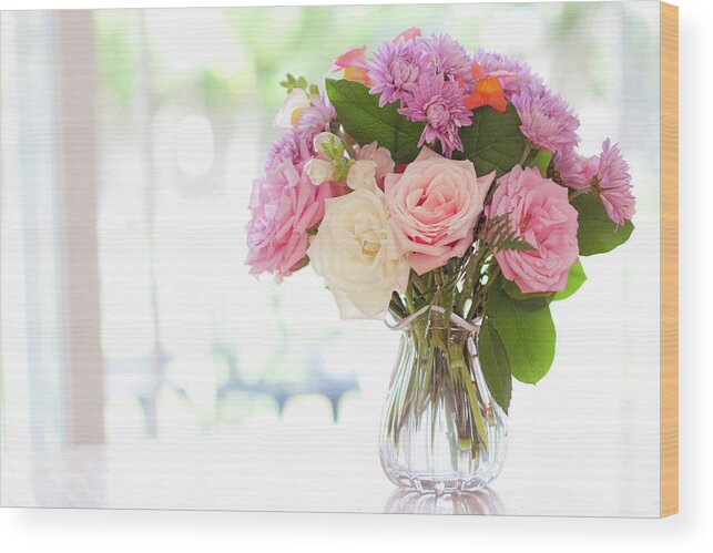 Snapdragon Wood Print featuring the photograph Bouquet Of Flowers On Table Near Window by Jessica Holden Photography