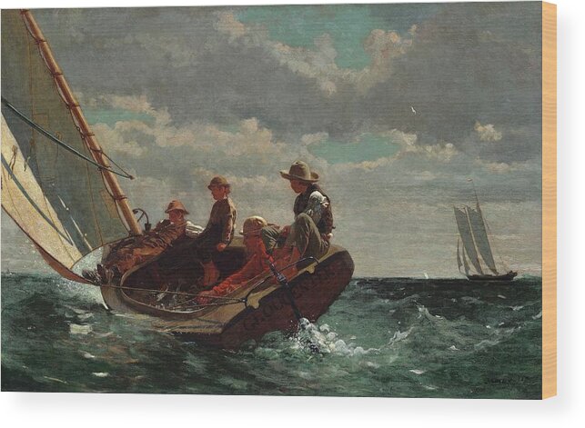 Sailboat Wood Print featuring the painting Breezing Up by Winslow Homer