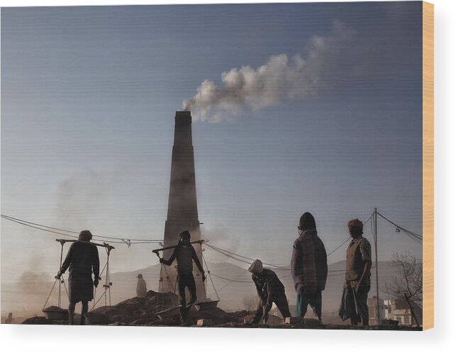 Nepal Wood Print featuring the photograph Brick Factory (1): Keeping The Chimney Burning by Yvette Depaepe