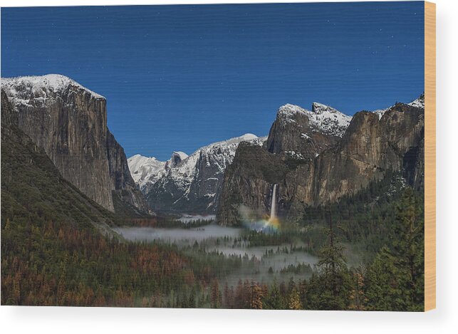 Moonbow Wood Print featuring the photograph Bridalveil Fall Moonbow by Hua Zhu