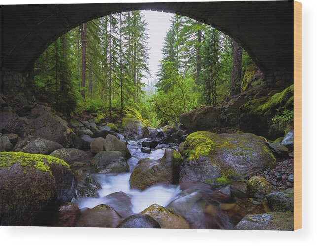 Bridge Below Rainier Wood Print featuring the photograph Bridge Below Rainier by Chad Dutson