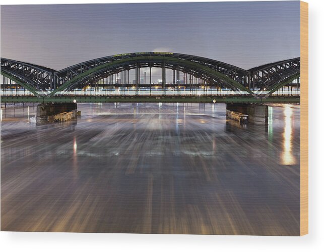 Architectural Feature Wood Print featuring the photograph Bridge In The Hamburg Harbour With by Mf-guddyx